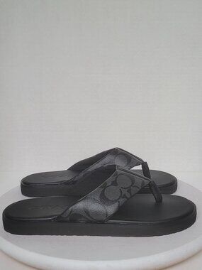 Coach Men's Signature Black Coated Canvas Logo Flip Flop Sandal Size 8D